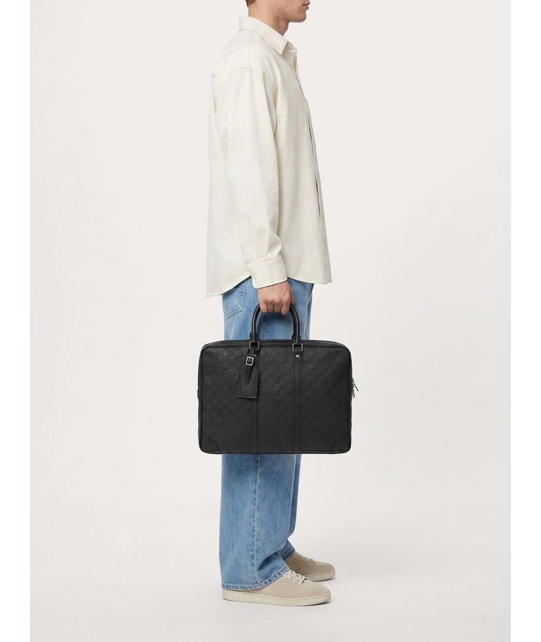LOUIS VUITTON Черный кожаный портфель, фото 8