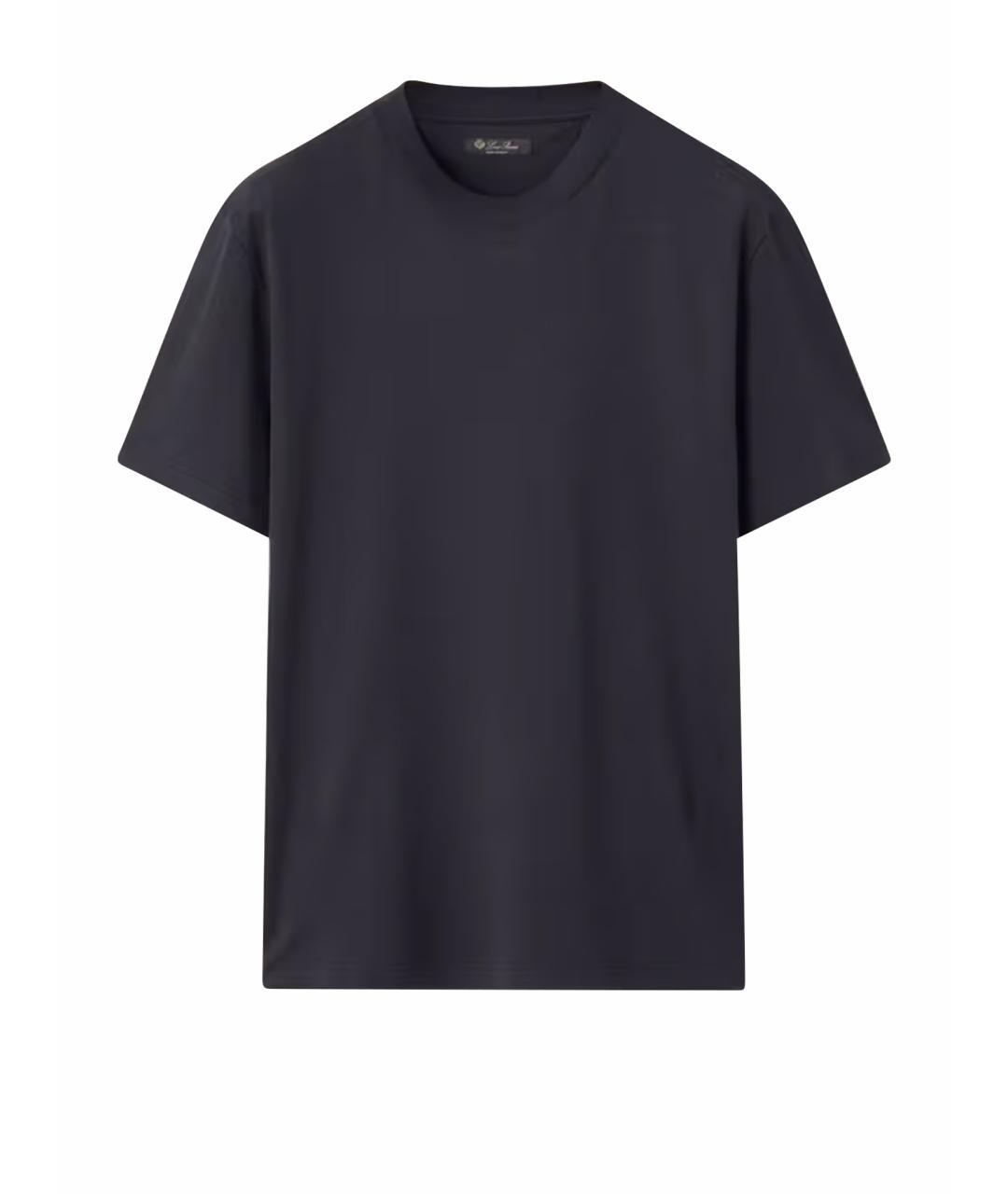 LORO PIANA Темно-синяя хлопковая футболка, фото 3