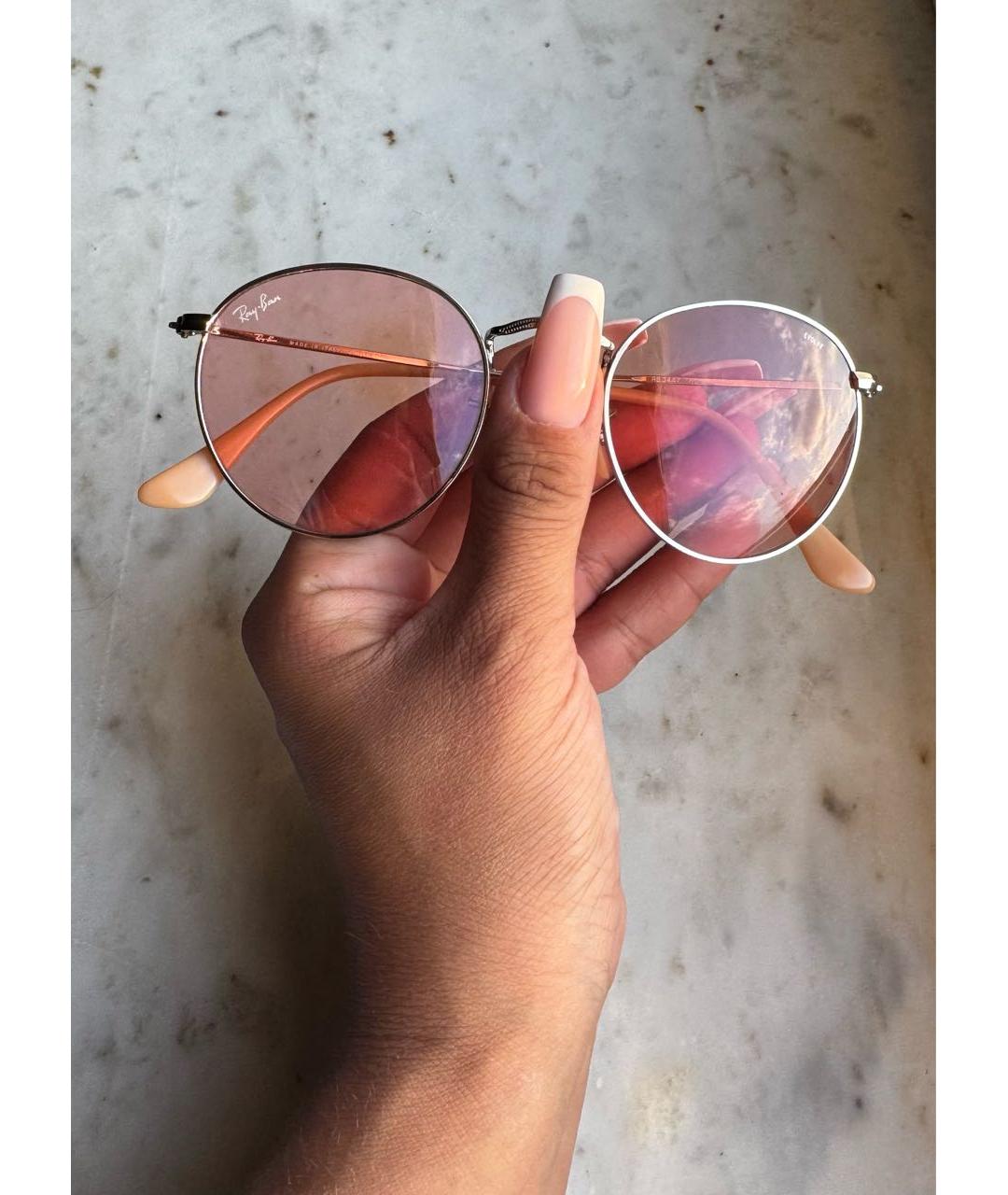 RAY BAN Розовые металлические солнцезащитные очки, фото 7