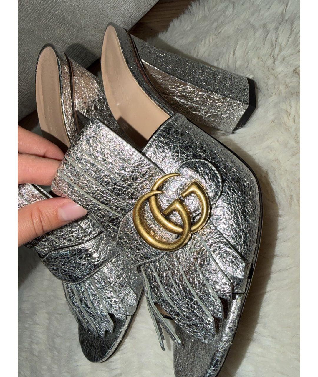 GUCCI Серебряные кожаные сабо, фото 7