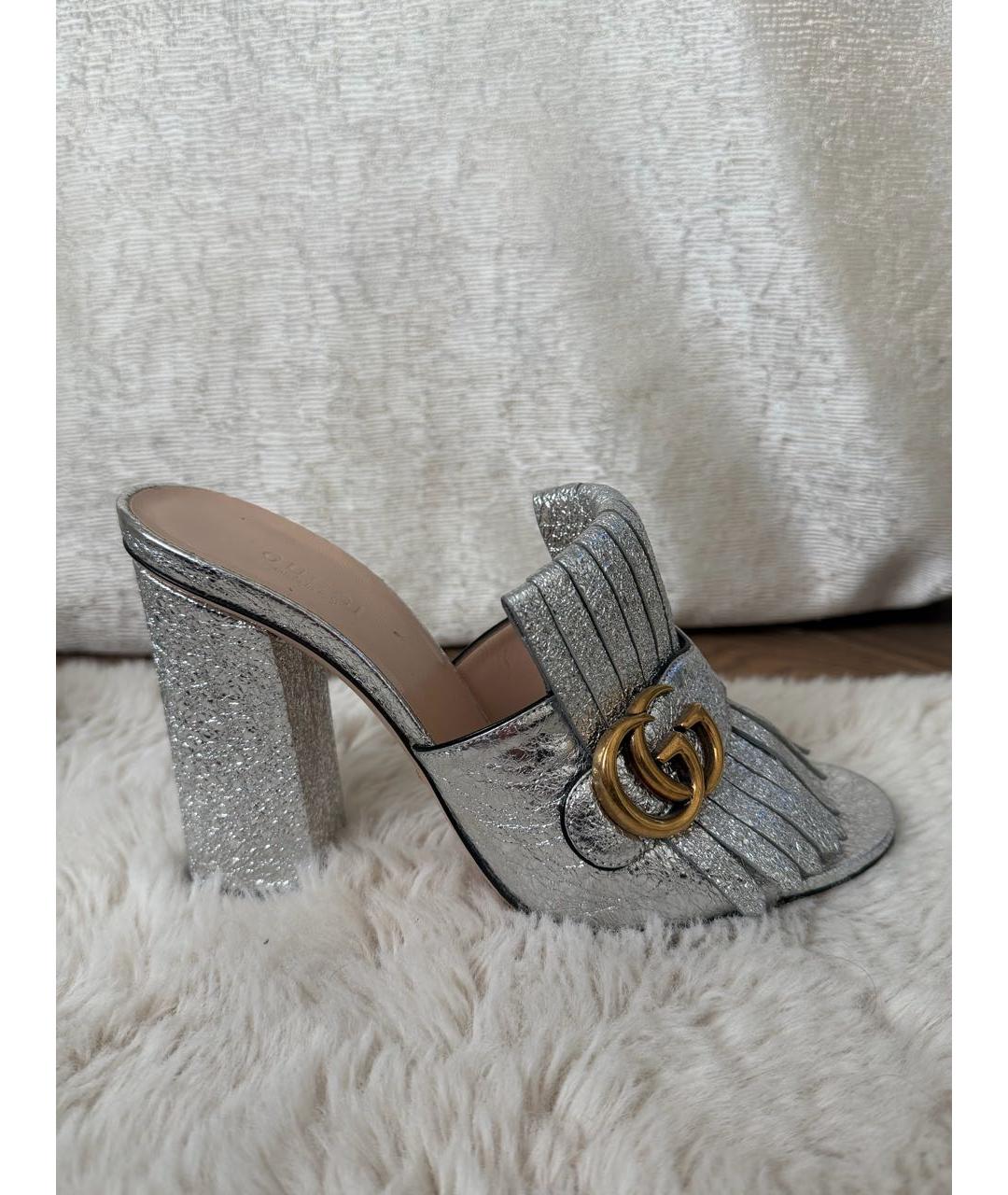 GUCCI Серебряные кожаные сабо, фото 9