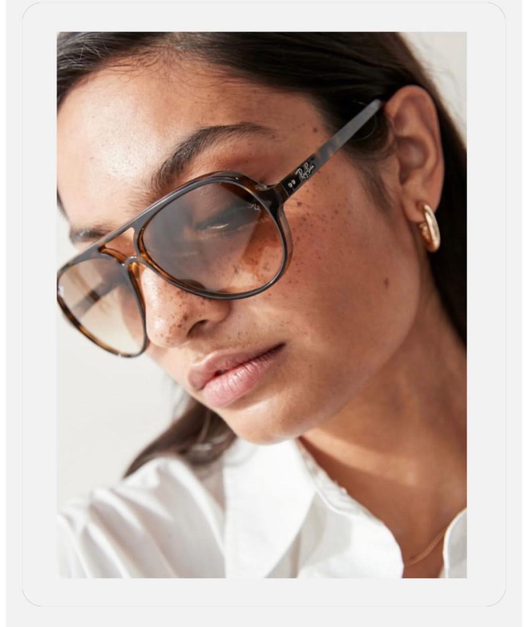 RAY BAN Коричневые пластиковые солнцезащитные очки, фото 8
