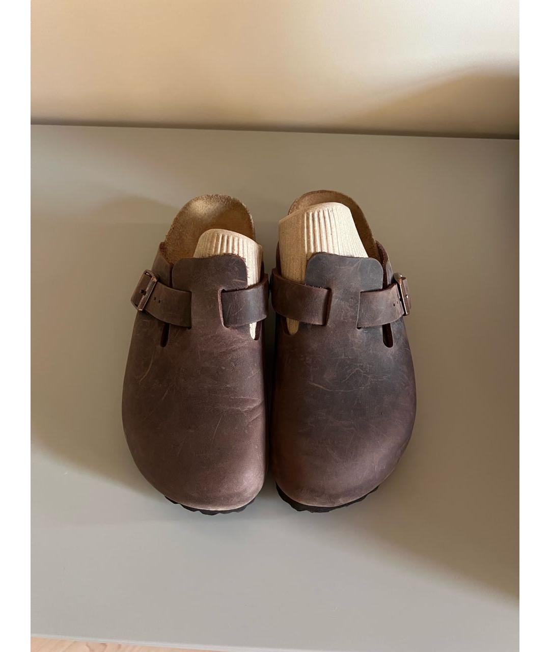 BIRKENSTOCK Коричневые кожаные сабо, фото 2