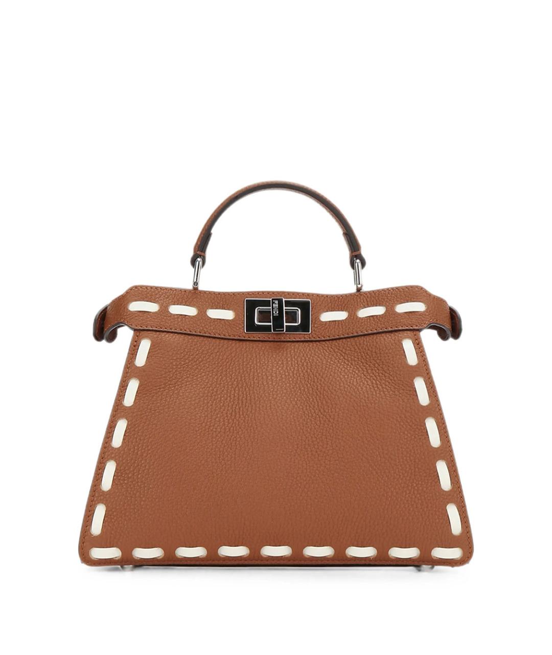 FENDI Коричневая кожаная сумка тоут, фото 3