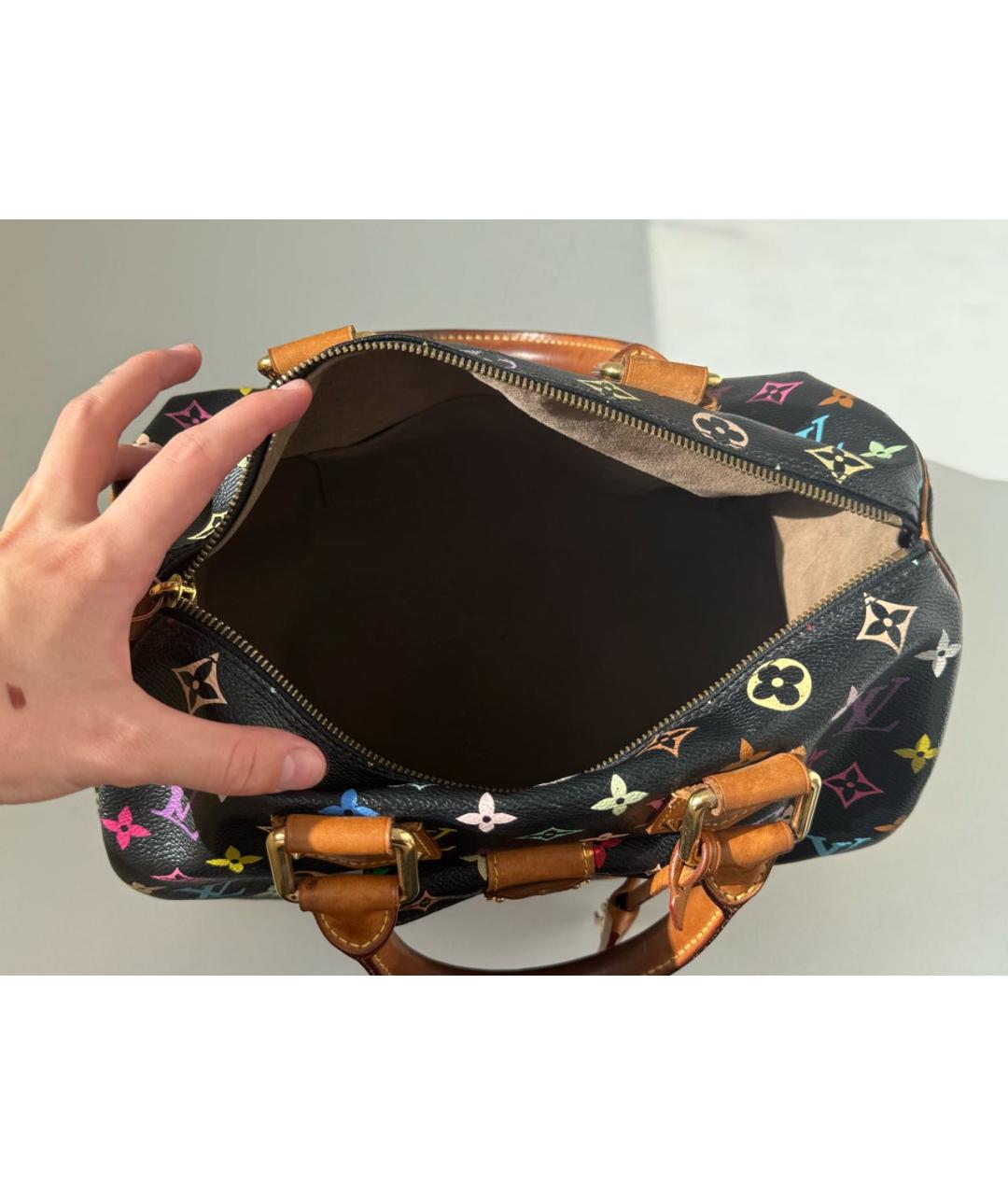 LOUIS VUITTON Черная кожаная сумка с короткими ручками, фото 6