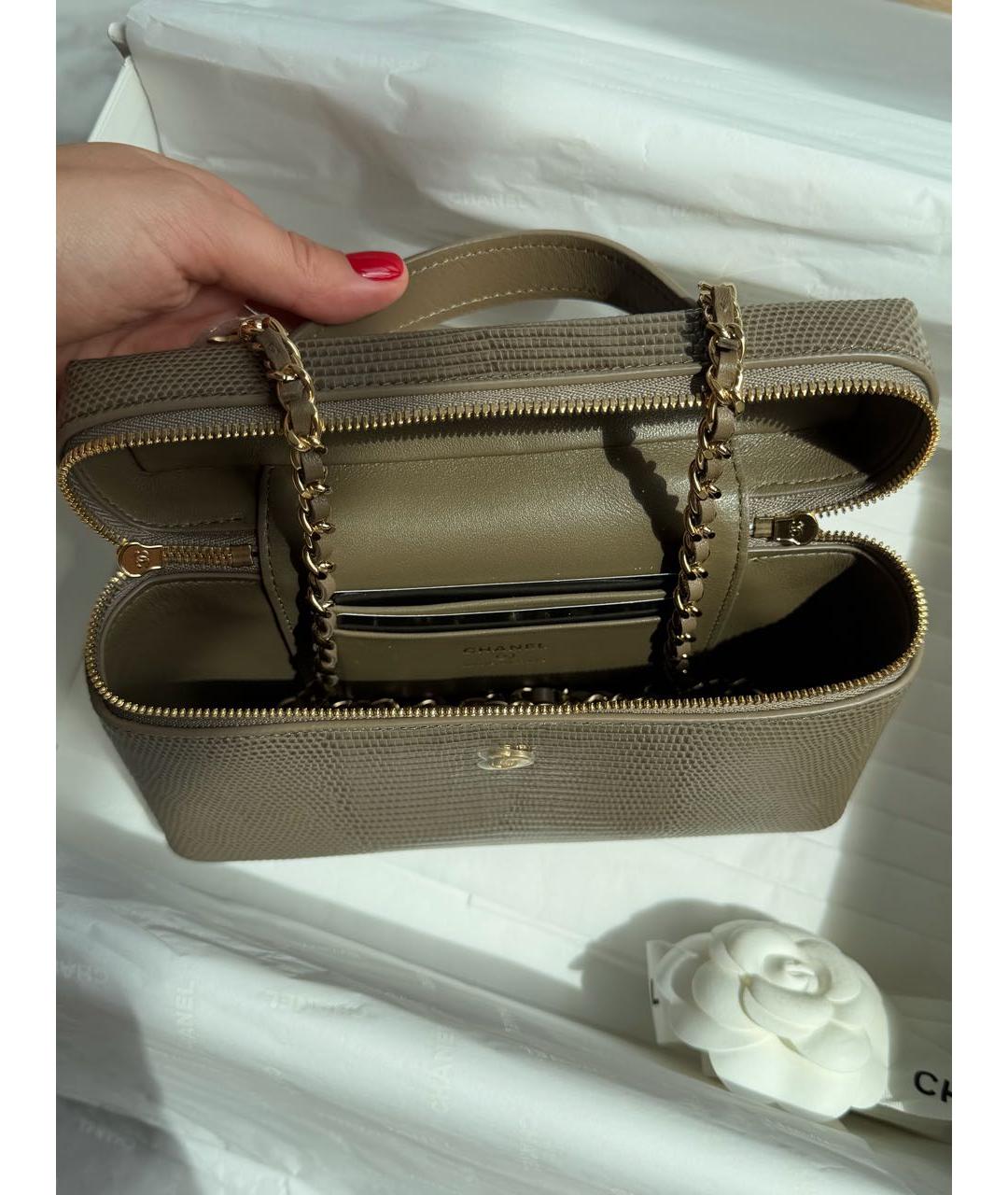 CHANEL Хаки кожаная сумка через плечо, фото 3