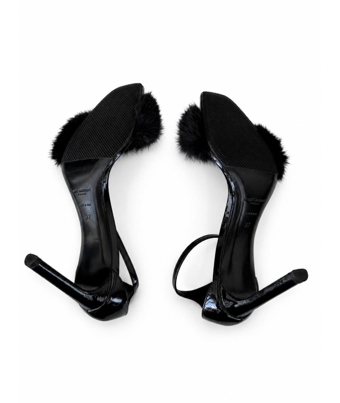 SAINT LAURENT Черные кожаные босоножки, фото 5