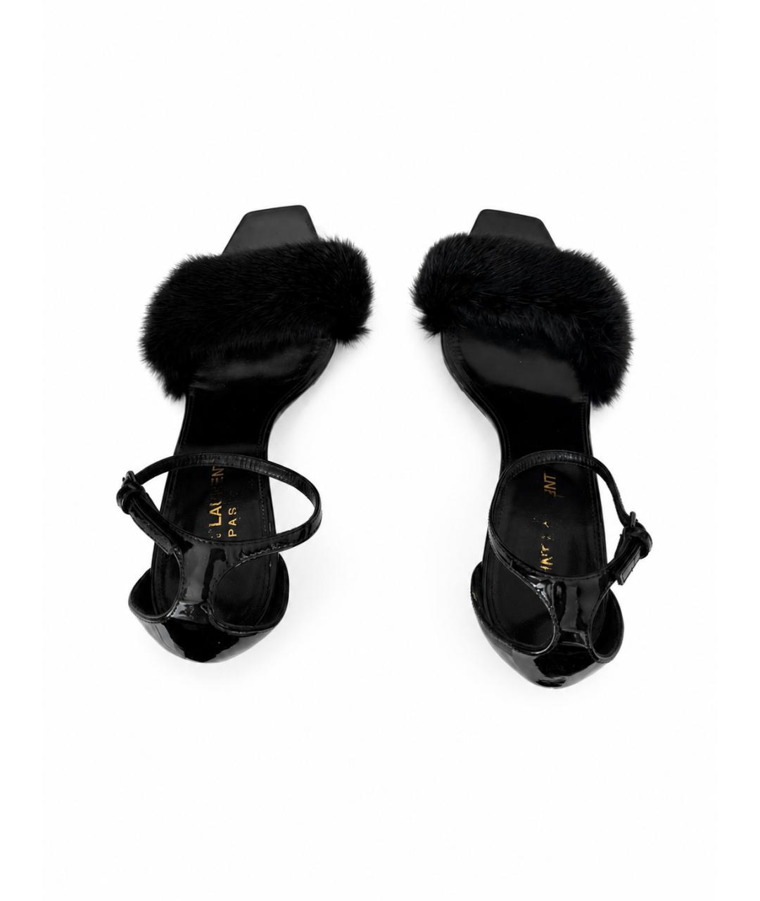 SAINT LAURENT Черные кожаные босоножки, фото 3