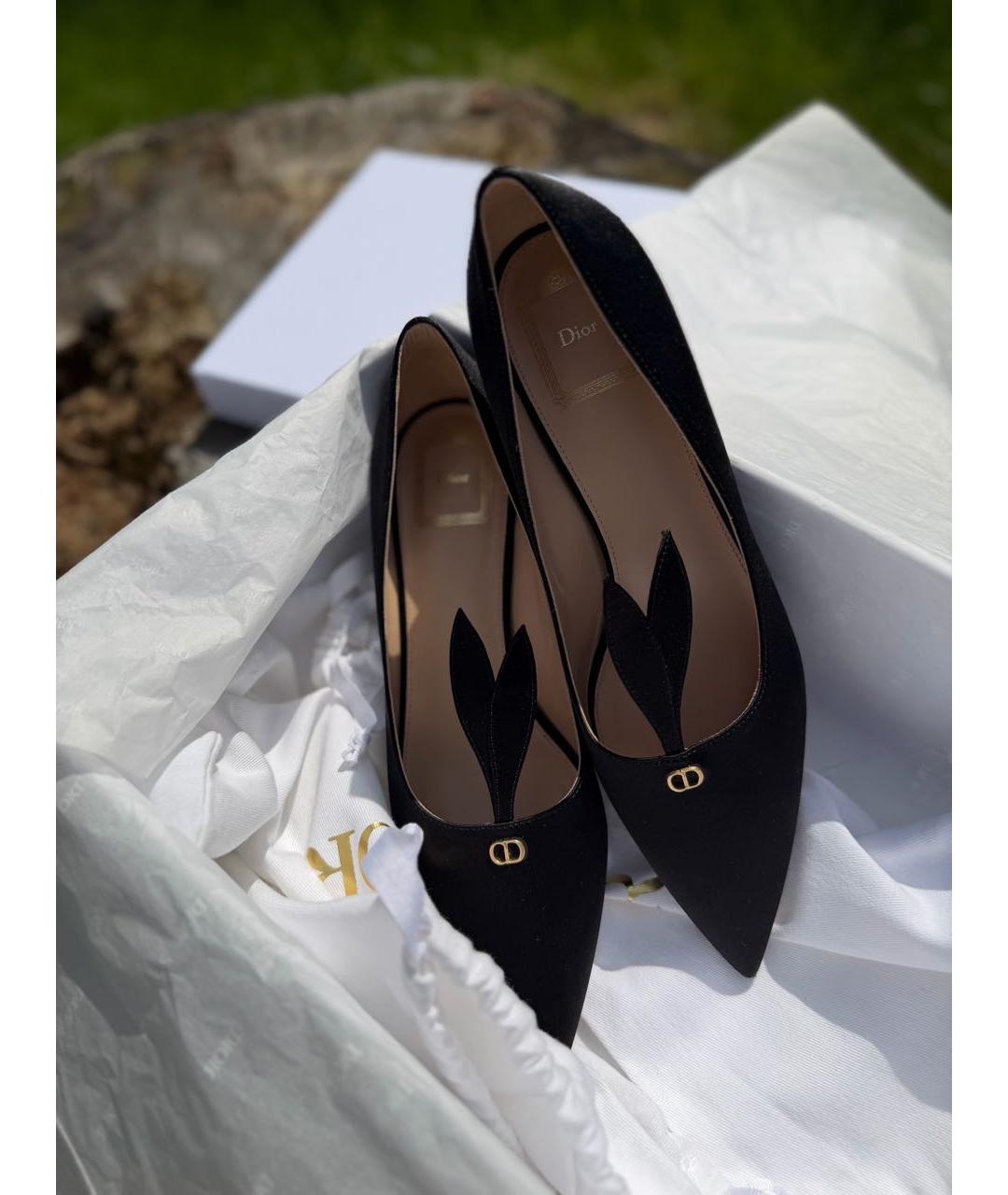 CHRISTIAN DIOR Черные текстильные лодочки на низком каблуке, фото 8