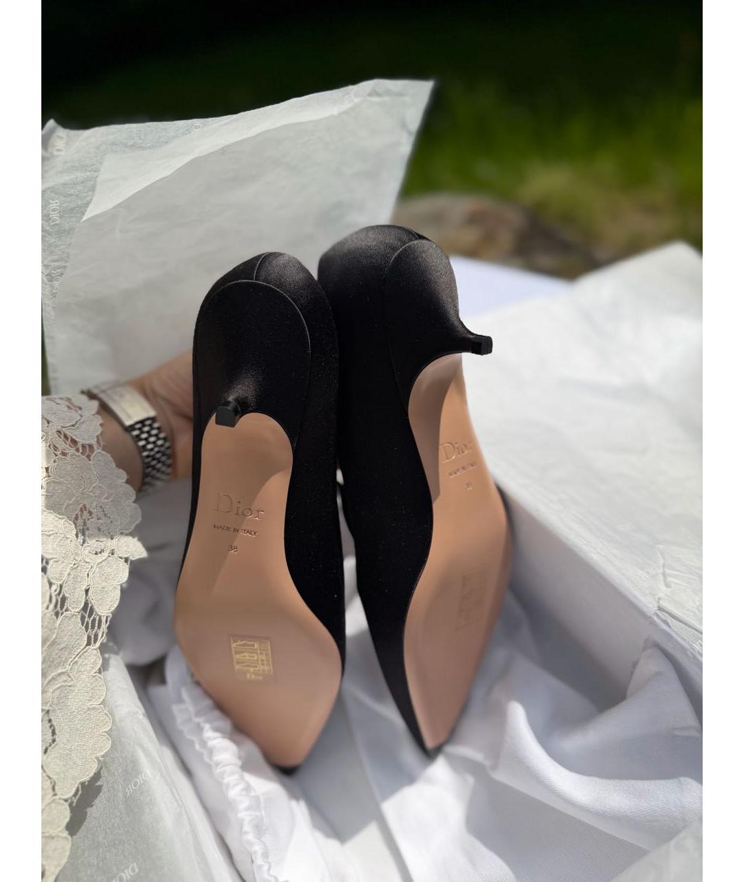 CHRISTIAN DIOR Черные текстильные лодочки на низком каблуке, фото 4
