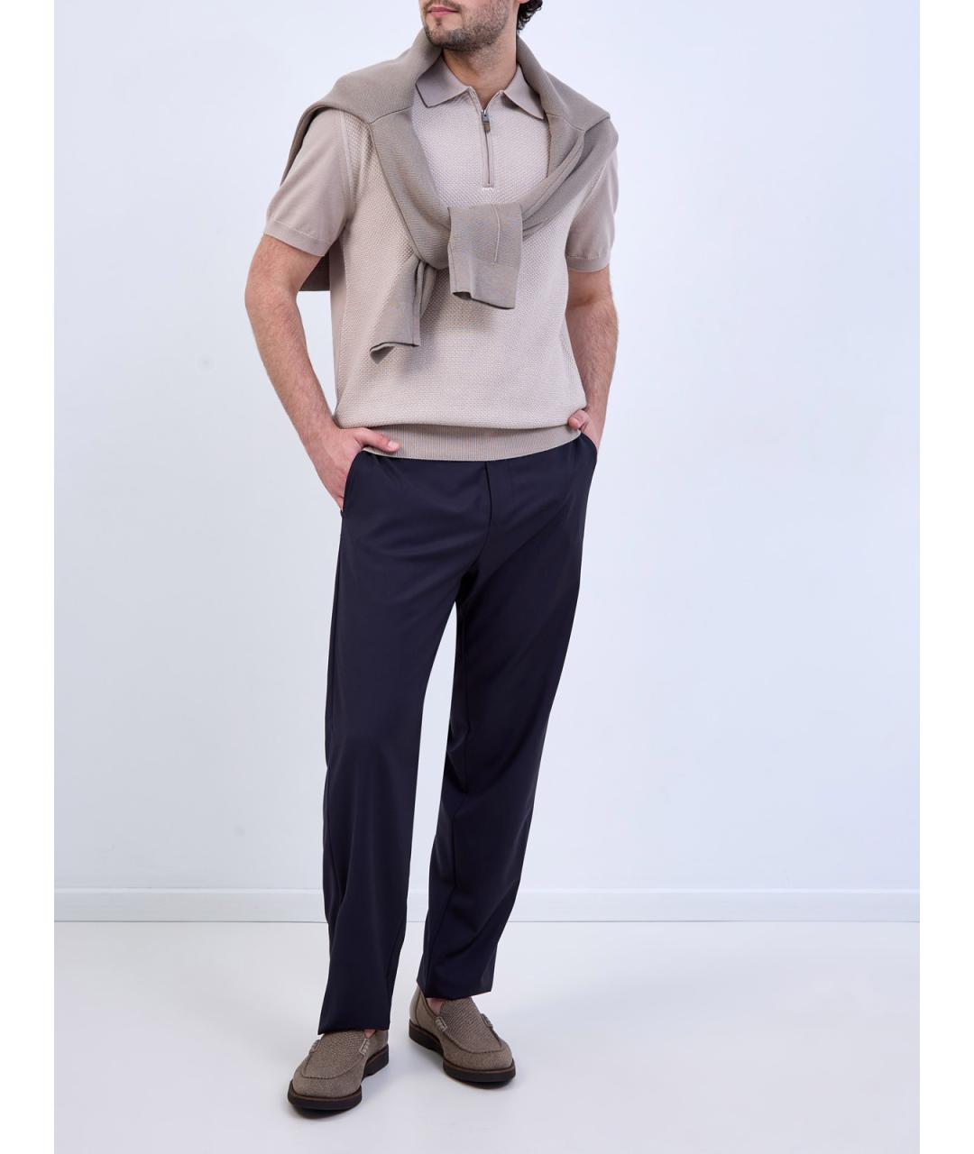CANALI Синие шерстяные повседневные брюки, фото 2