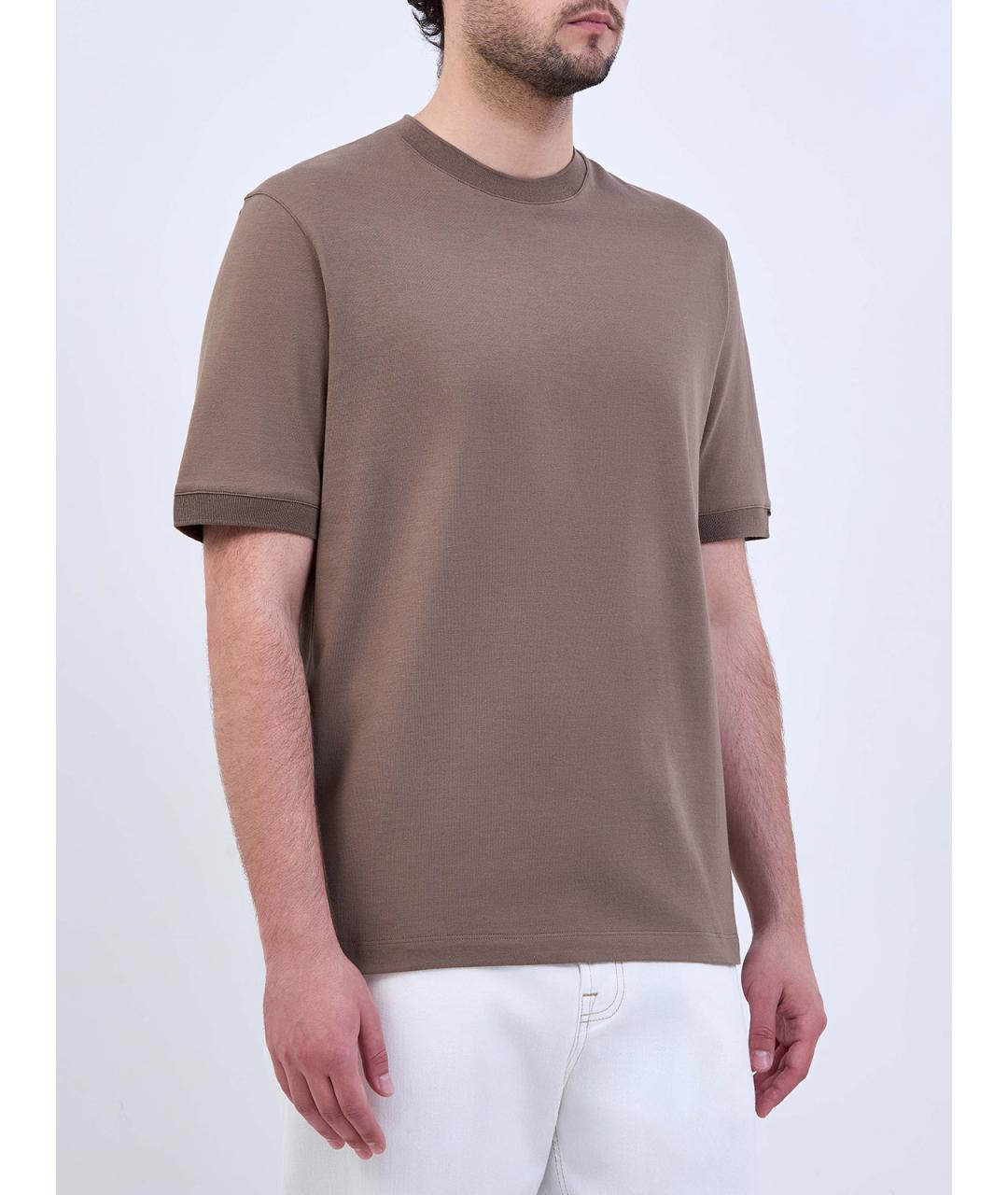 CANALI Коричневая хлопковая футболка, фото 3