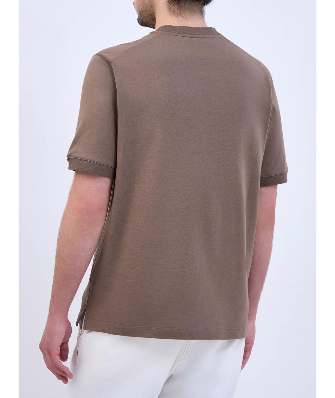 CANALI Коричневая хлопковая футболка, фото 4