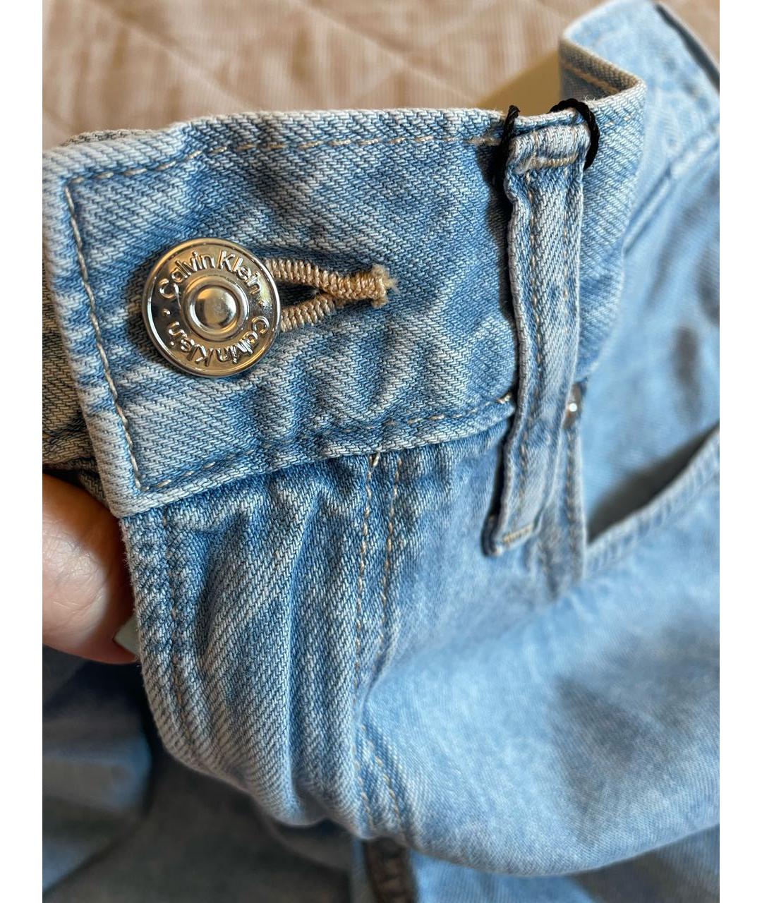 CALVIN KLEIN Голубые хлопко-льняные прямые джинсы, фото 6