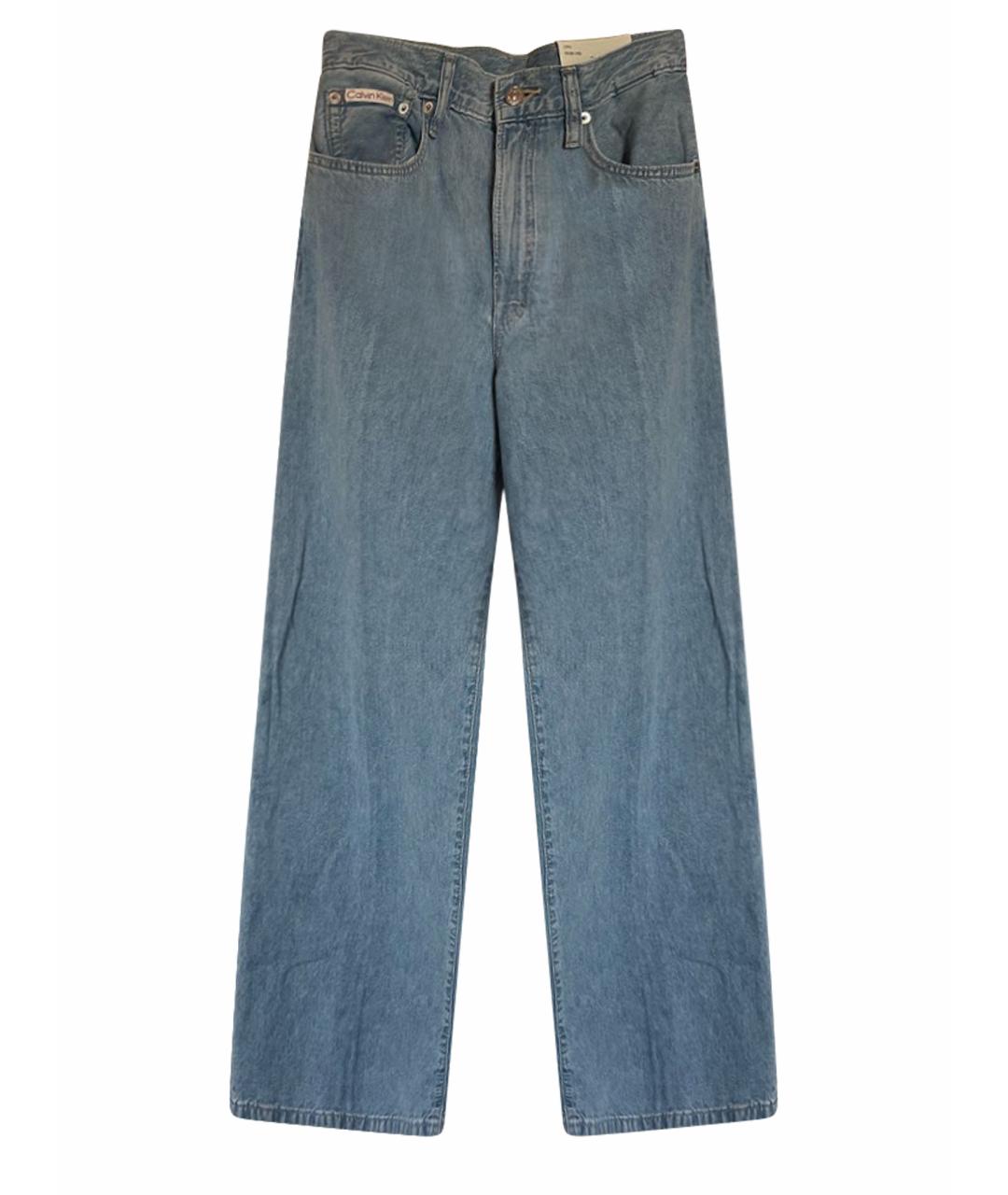 CALVIN KLEIN Голубые хлопко-льняные прямые джинсы, фото 1