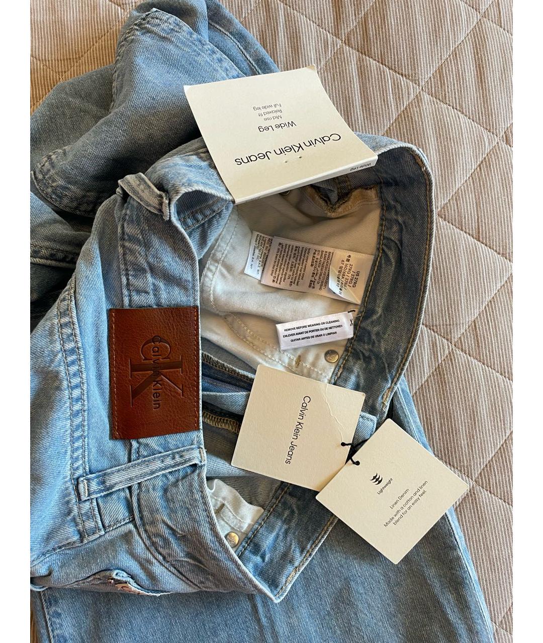 CALVIN KLEIN Голубые хлопко-льняные прямые джинсы, фото 4