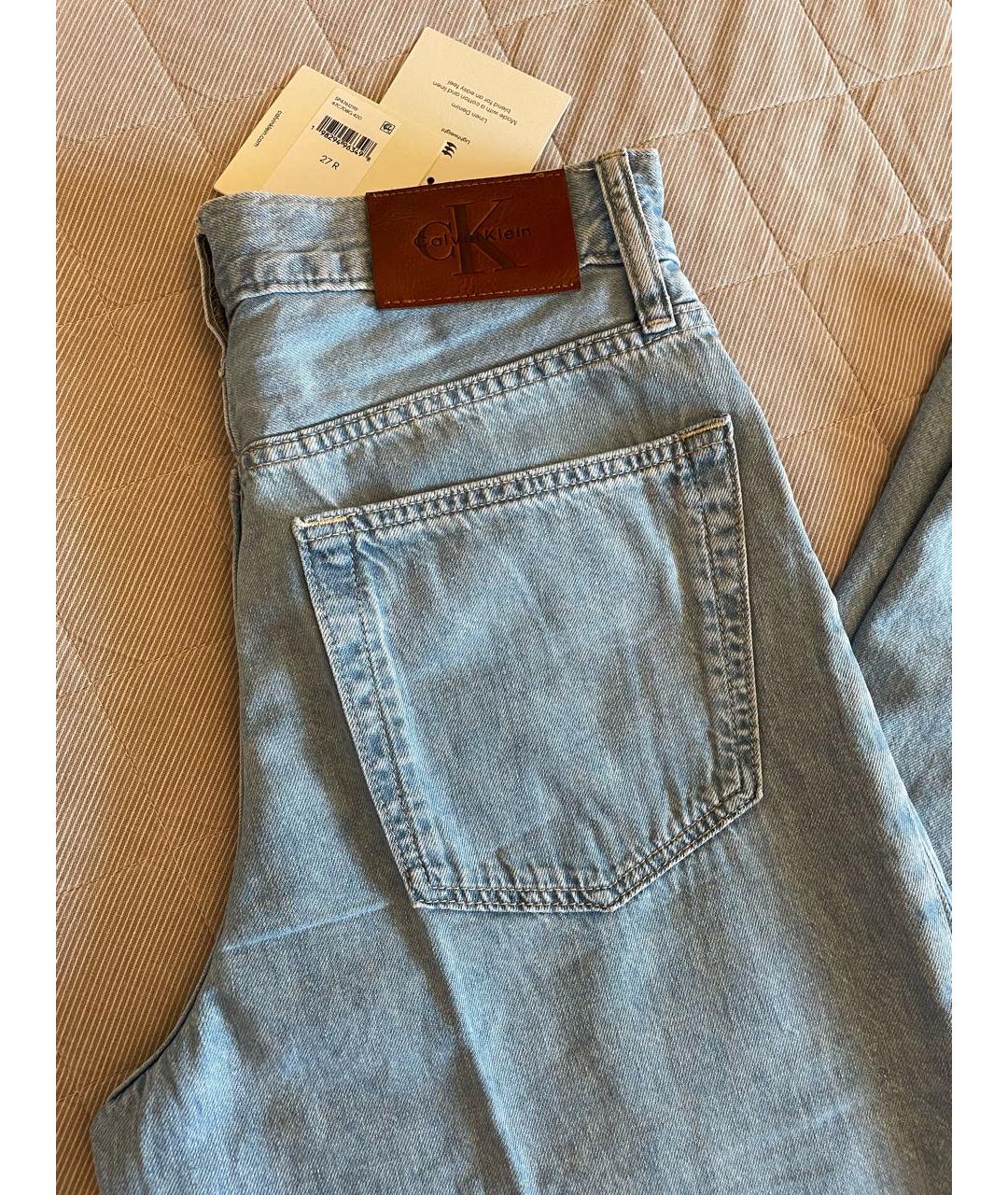 CALVIN KLEIN Голубые хлопко-льняные прямые джинсы, фото 2