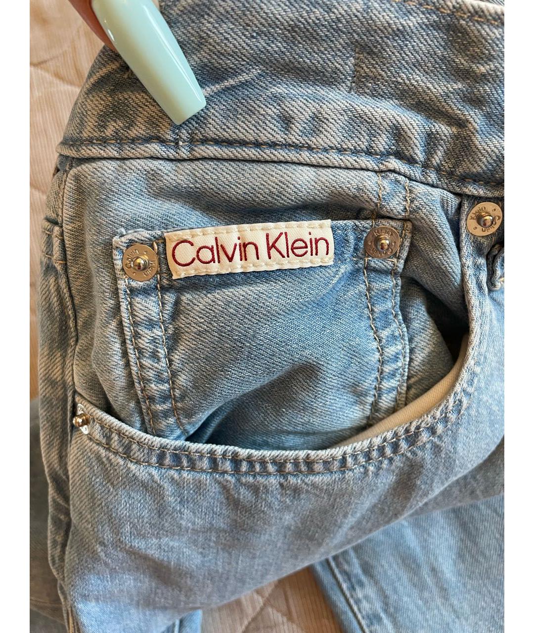 CALVIN KLEIN Голубые хлопко-льняные прямые джинсы, фото 5