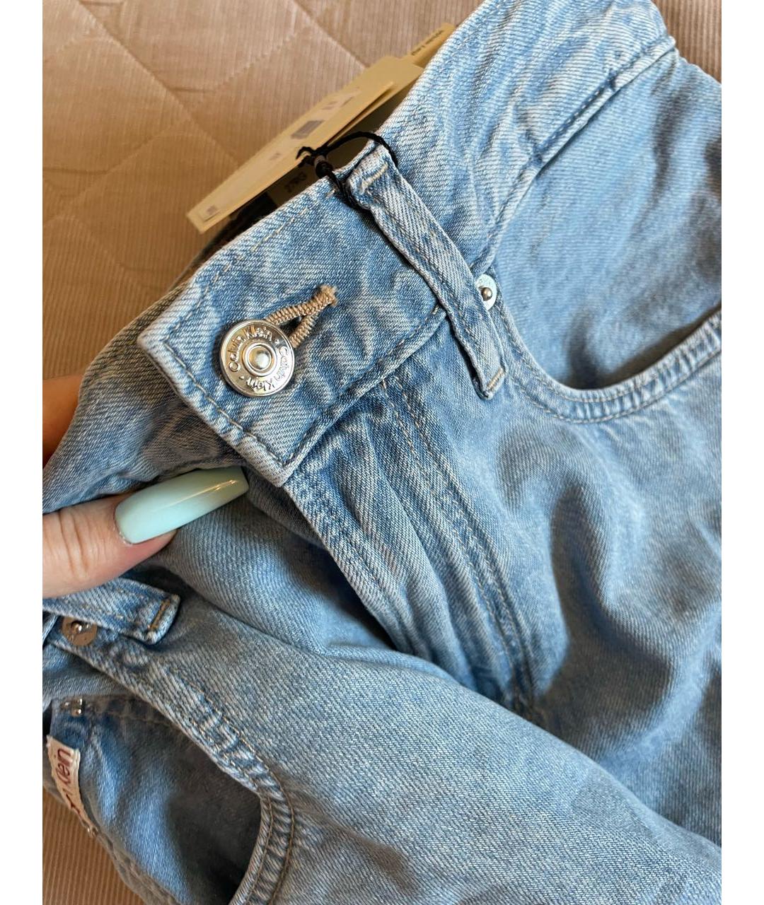 CALVIN KLEIN Голубые хлопко-льняные прямые джинсы, фото 3