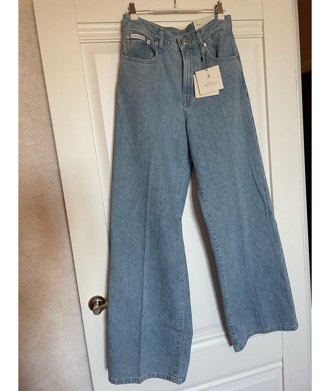 CALVIN KLEIN Голубые хлопко-льняные прямые джинсы, фото 7