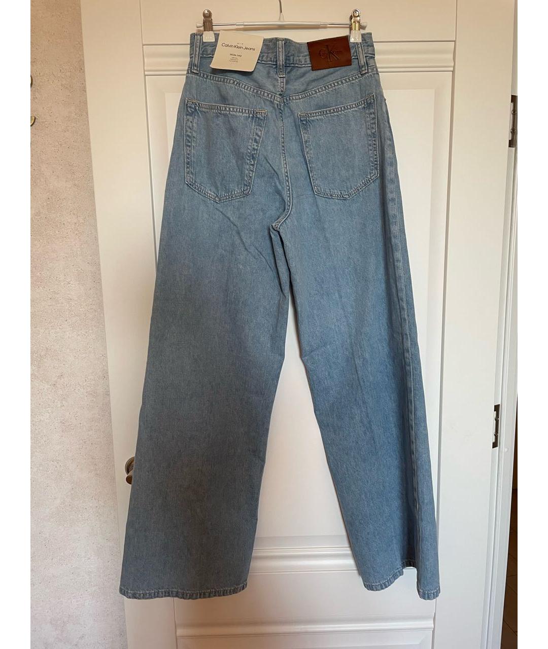 CALVIN KLEIN Голубые хлопко-льняные прямые джинсы, фото 8