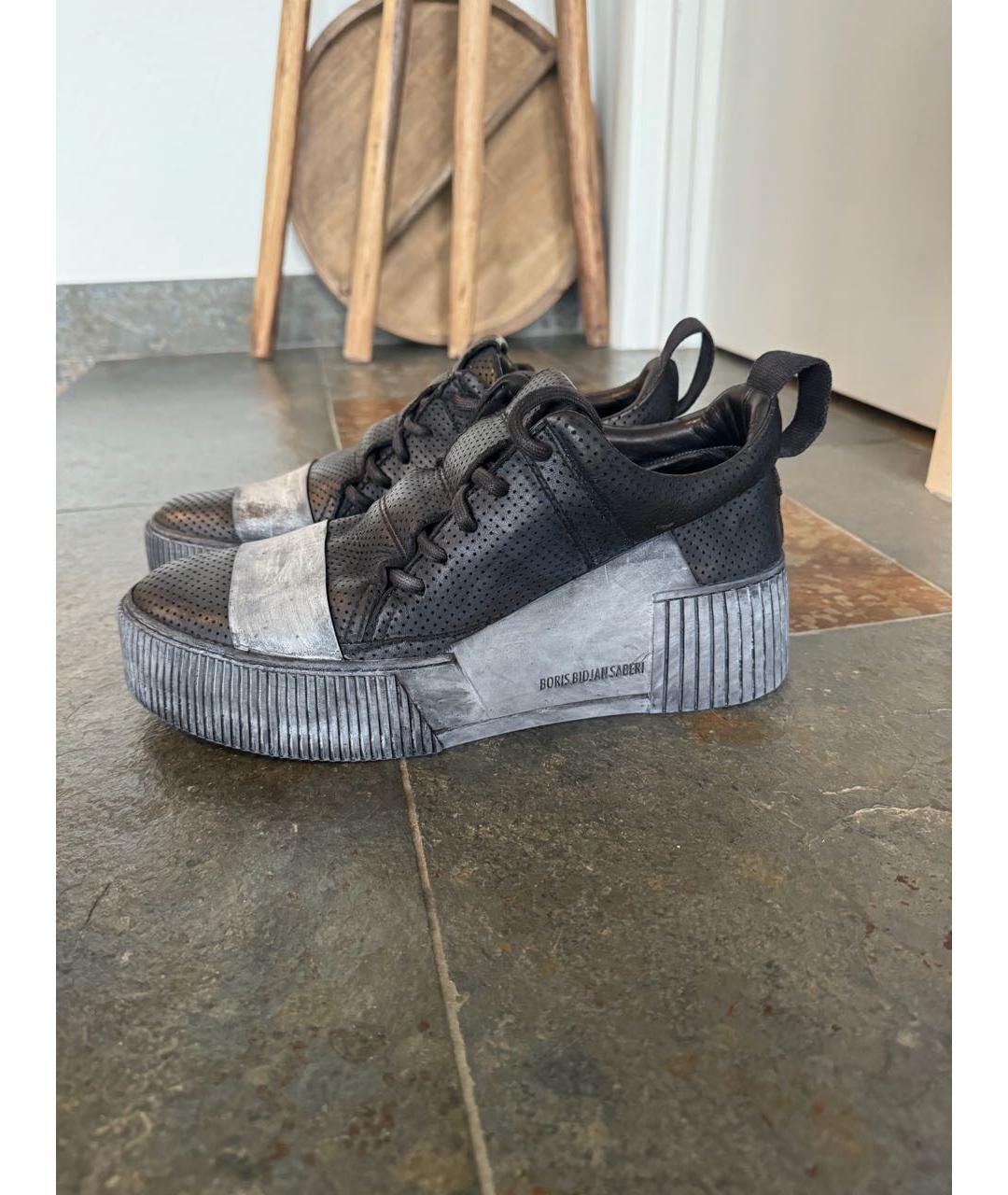 11 BY BORIS BIDJAN SABERI Черные кожаные низкие кроссовки / кеды, фото 2