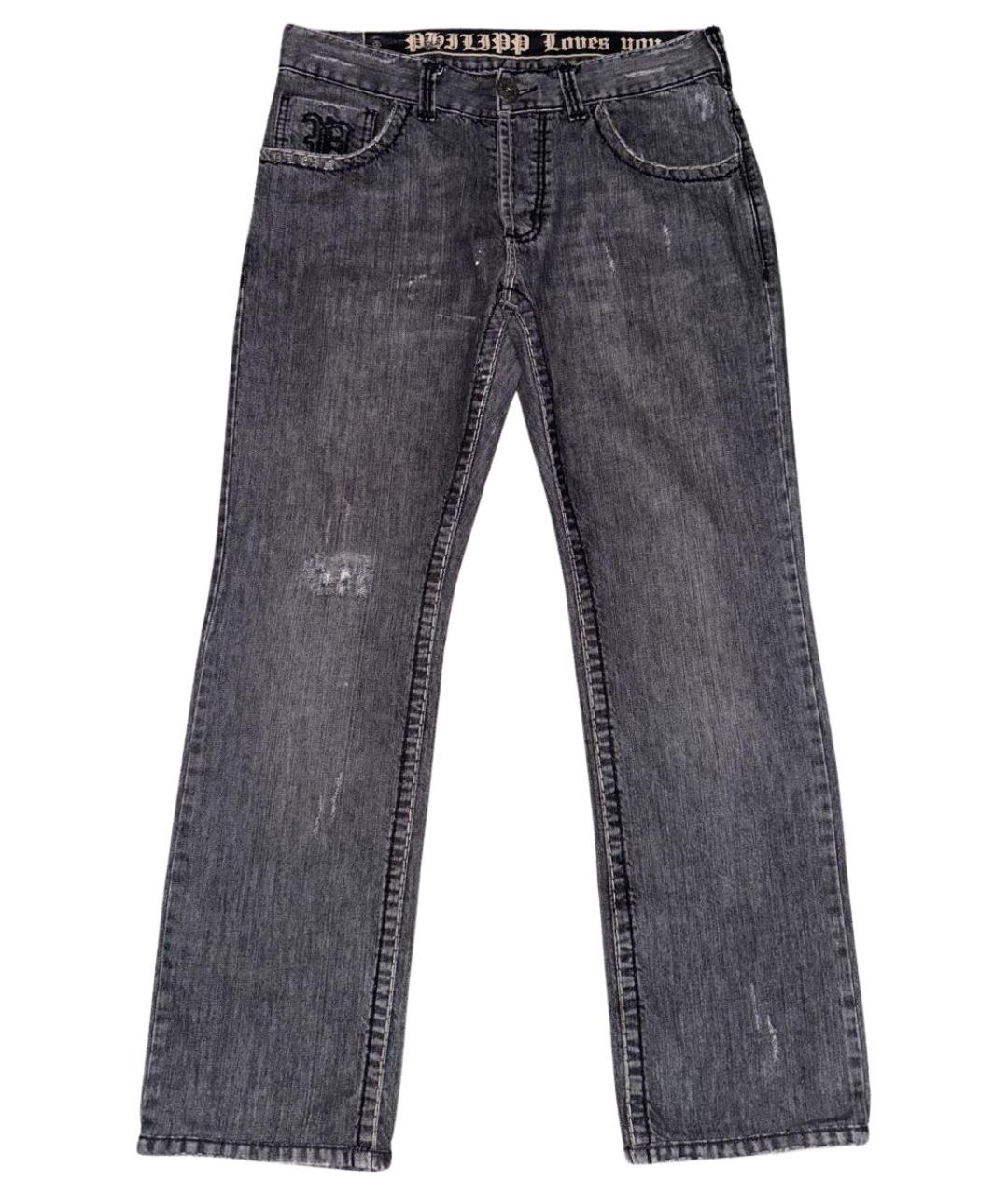 PHILIPP PLEIN Серые хлопковые прямые джинсы, фото 1