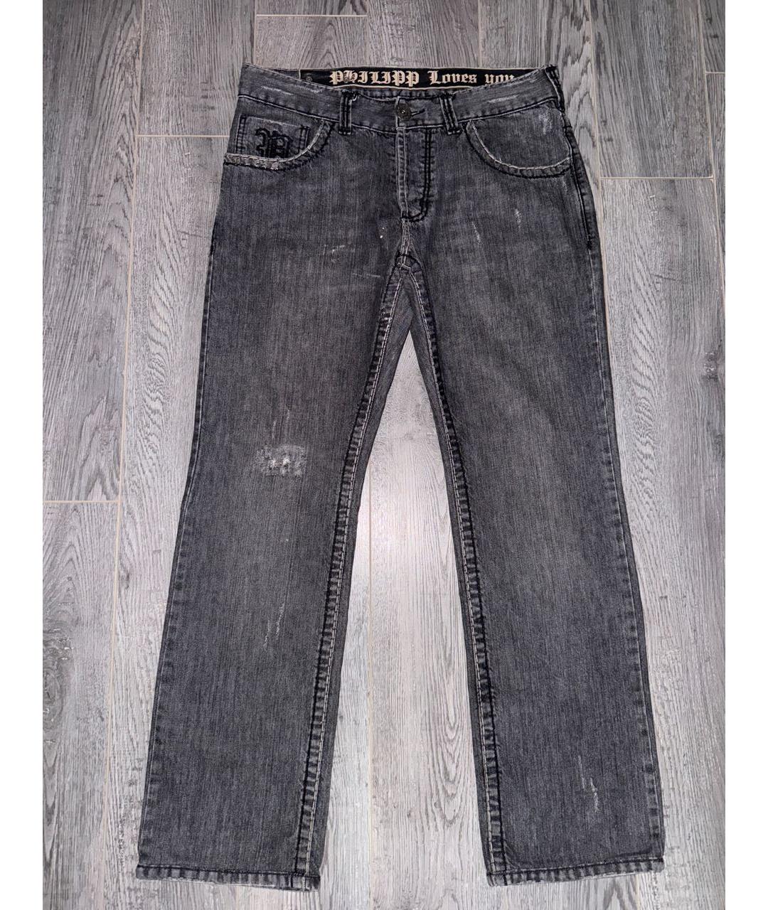 PHILIPP PLEIN Серые хлопковые прямые джинсы, фото 8