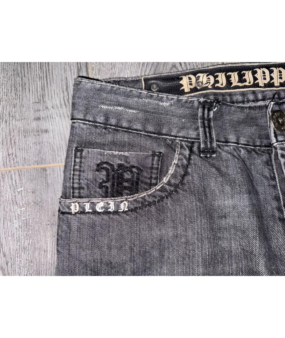 PHILIPP PLEIN Серые хлопковые прямые джинсы, фото 3