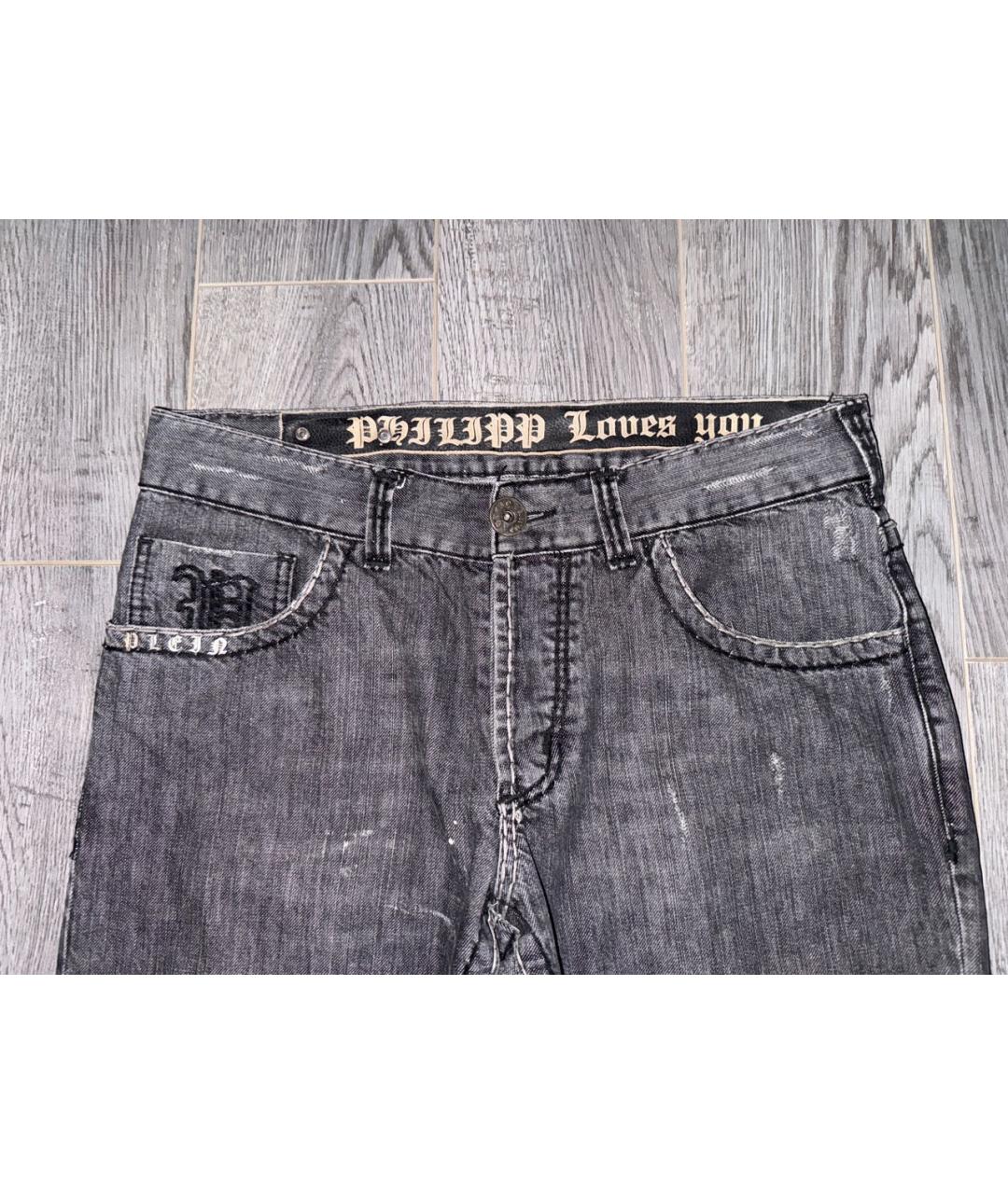 PHILIPP PLEIN Серые хлопковые прямые джинсы, фото 2