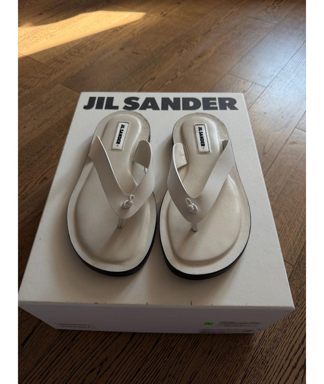 JIL SANDER Белые кожаные шлепанцы, фото 2