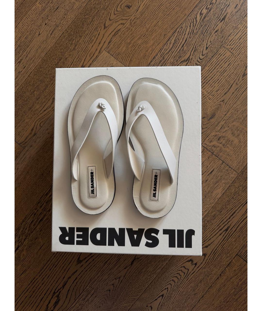 JIL SANDER Белые кожаные шлепанцы, фото 3
