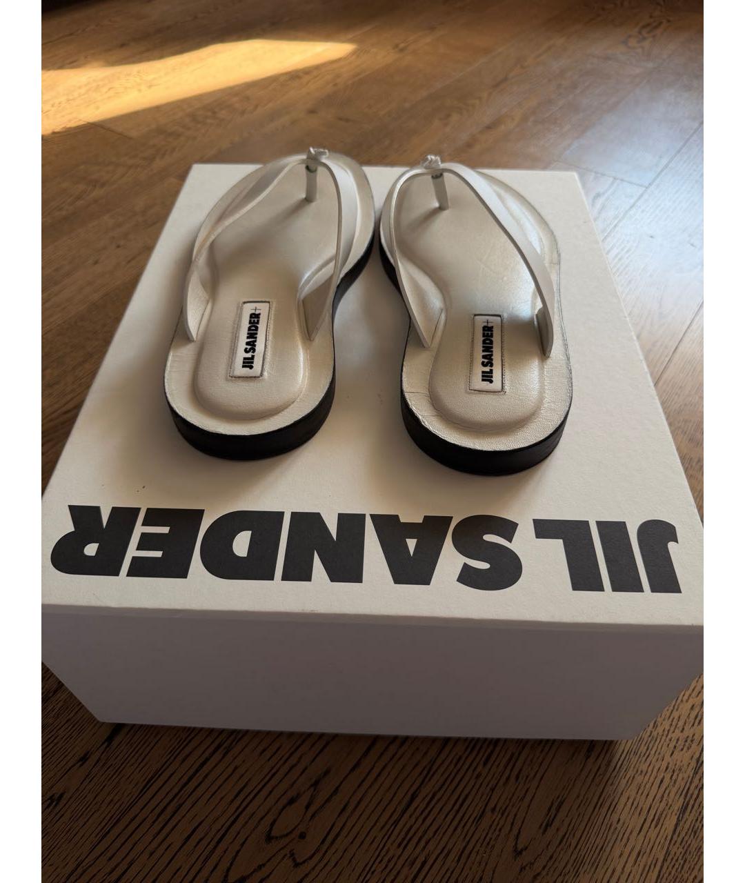 JIL SANDER Белые кожаные шлепанцы, фото 4