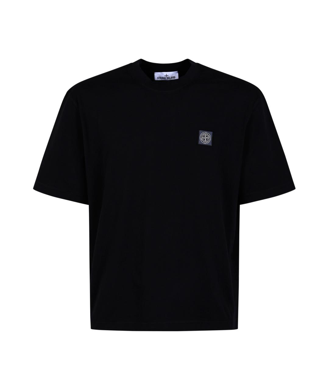 STONE ISLAND Черная хлопковая футболка, фото 2