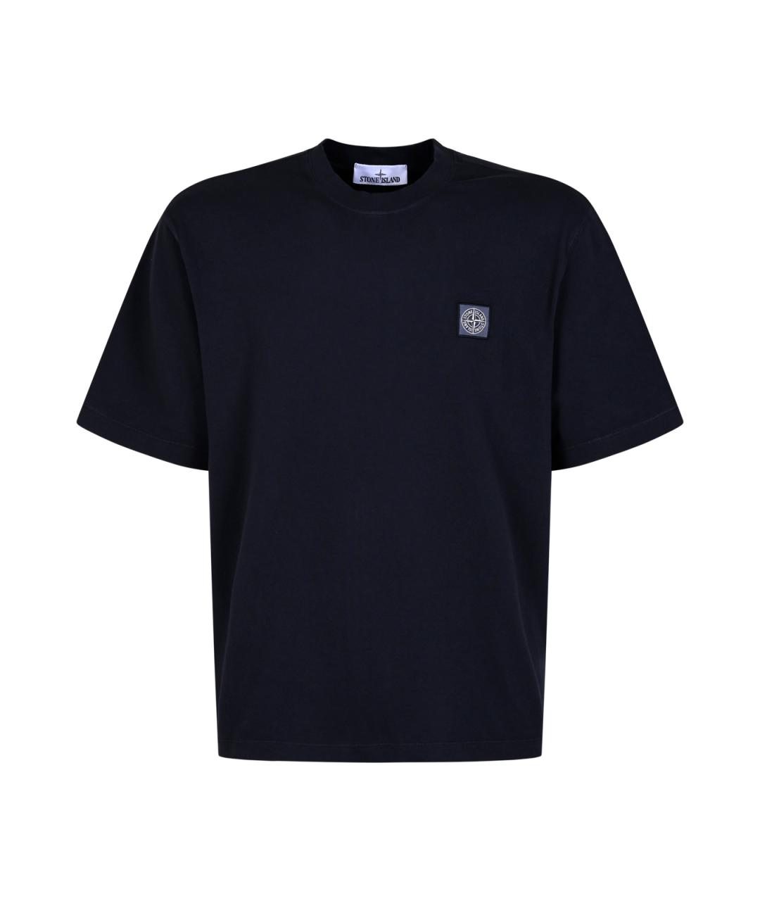 STONE ISLAND Темно-синяя хлопковая футболка, фото 2