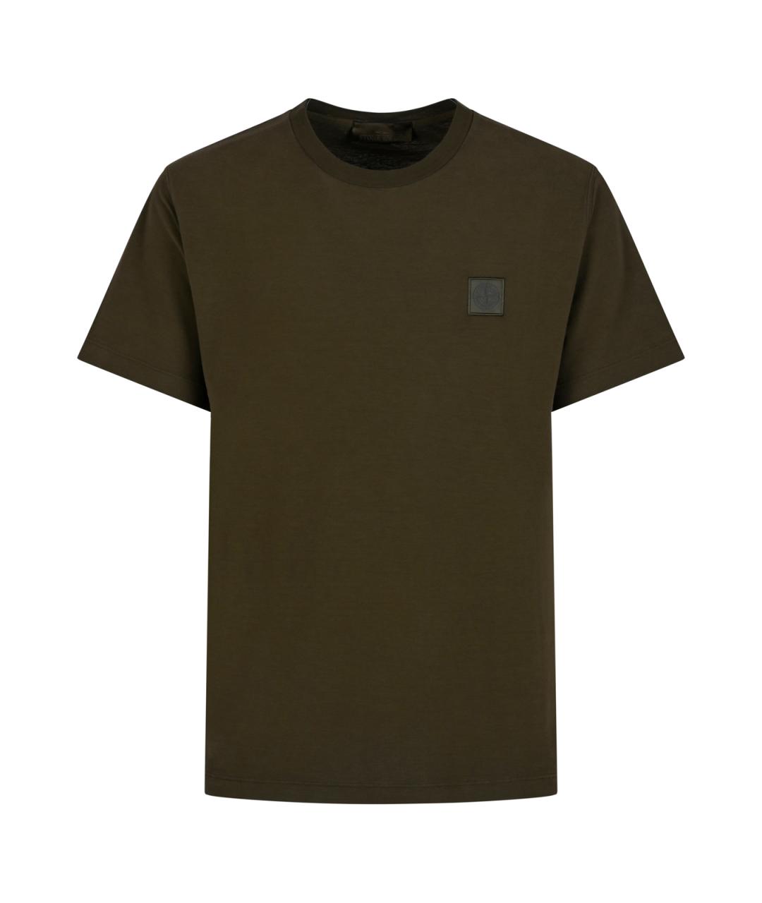 STONE ISLAND Хаки хлопковая футболка, фото 2
