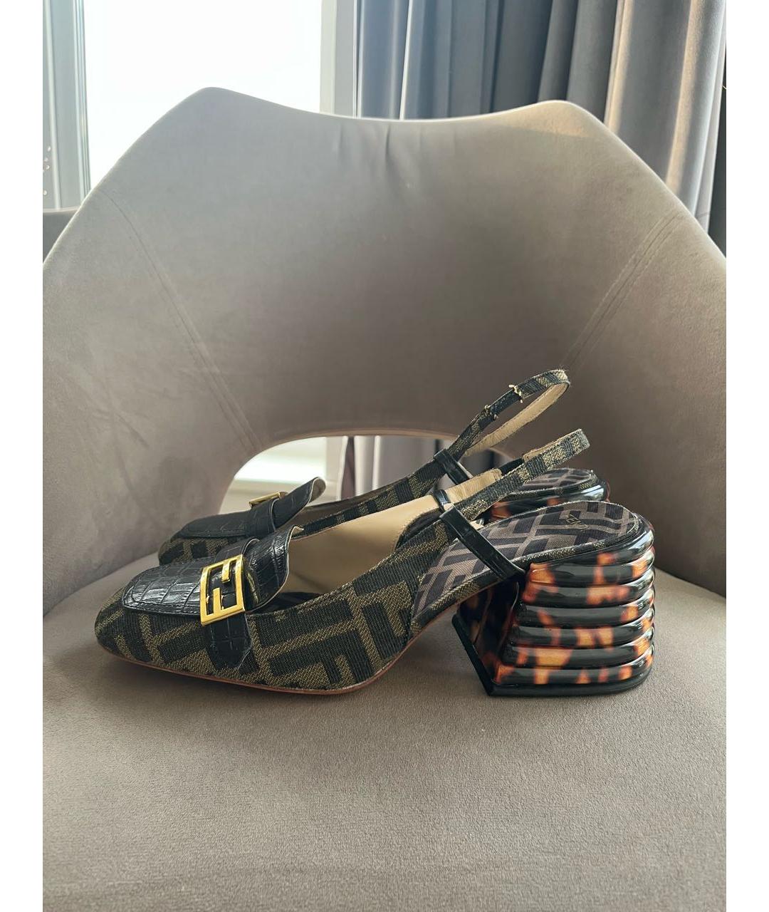 FENDI Черные кожаные босоножки, фото 9