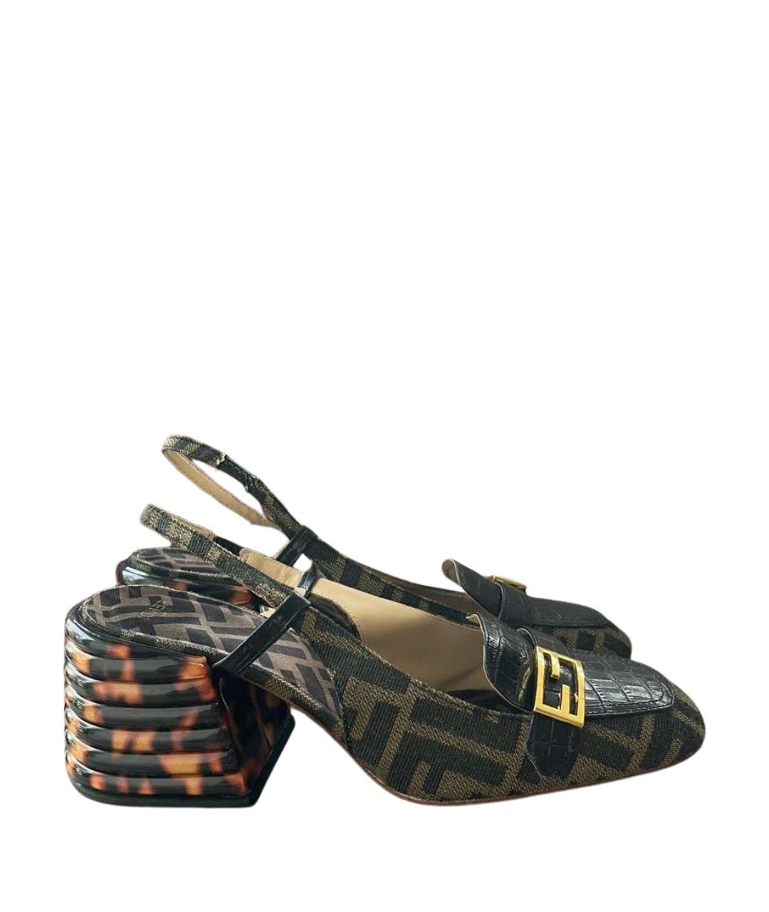FENDI Черные кожаные босоножки, фото 1