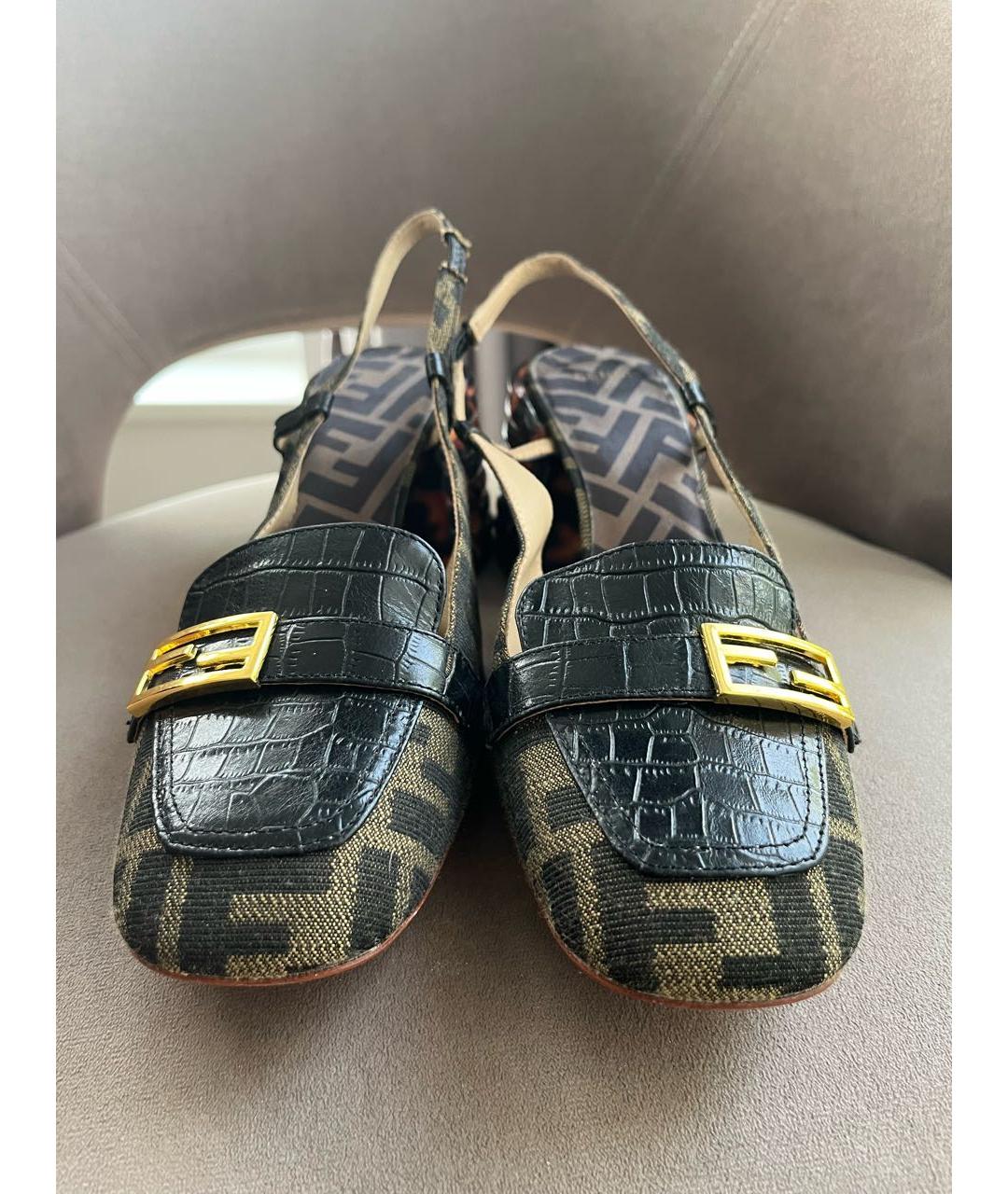 FENDI Черные кожаные босоножки, фото 6