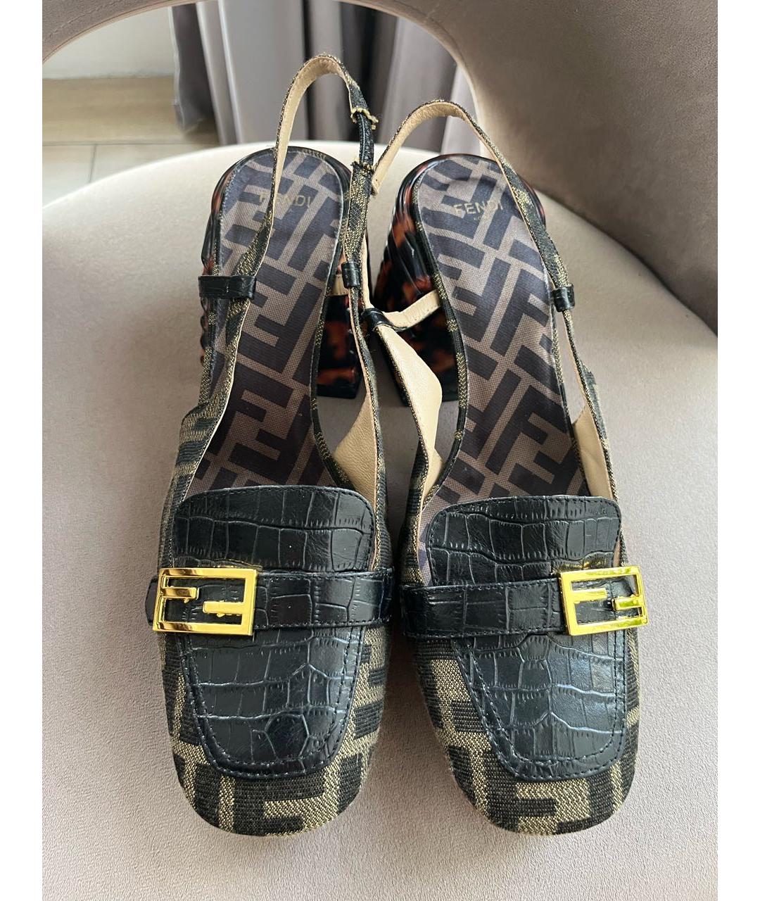 FENDI Черные кожаные босоножки, фото 2