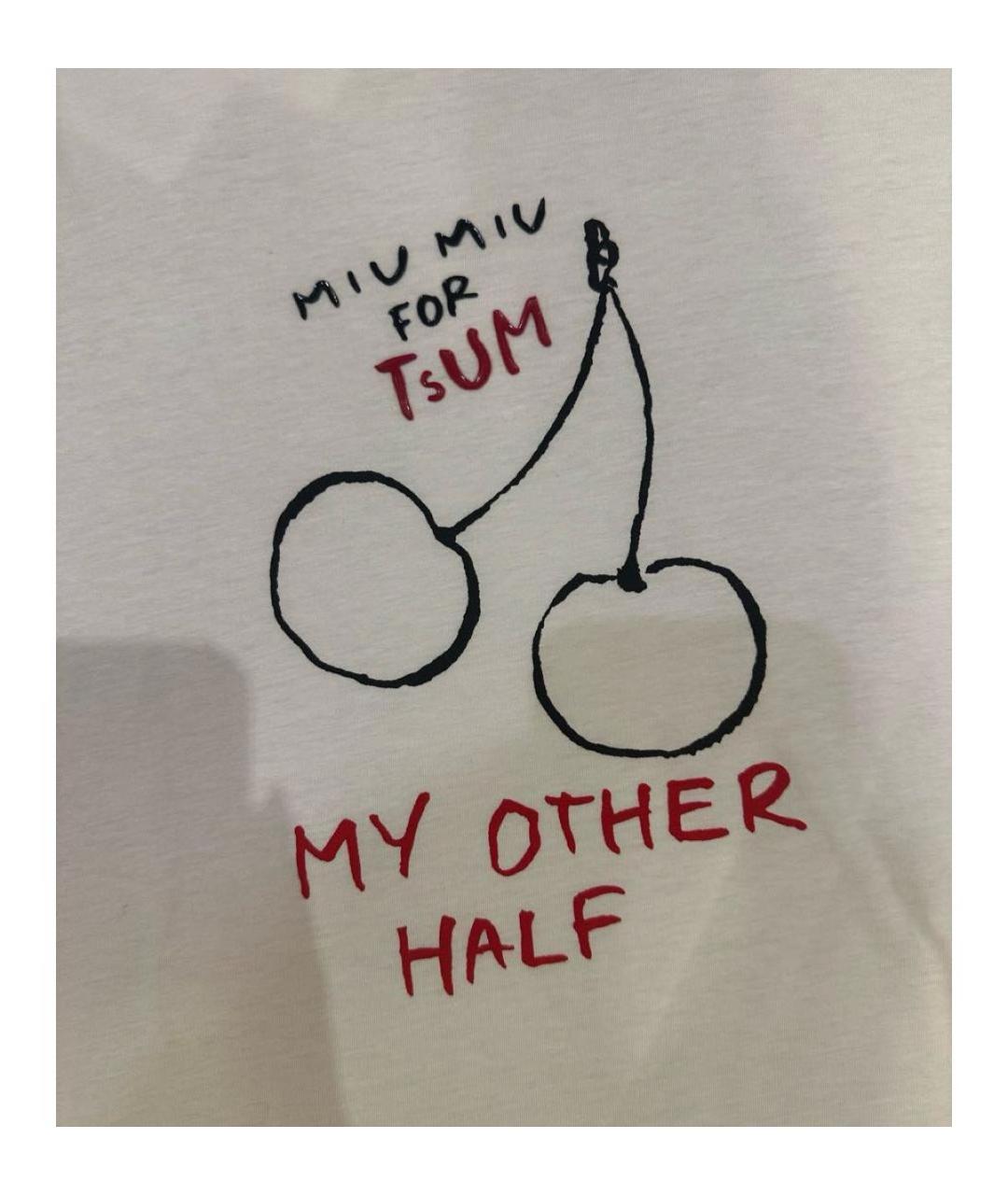 MIU MIU Белая хлопковая футболка, фото 5