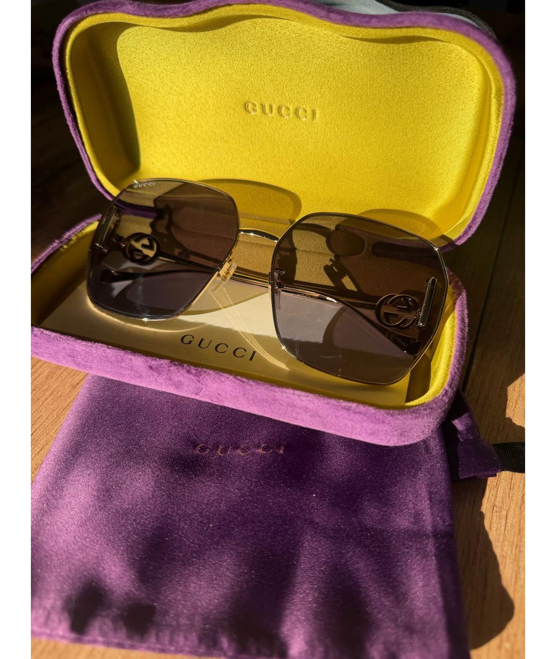 GUCCI Золотые металлические солнцезащитные очки, фото 5