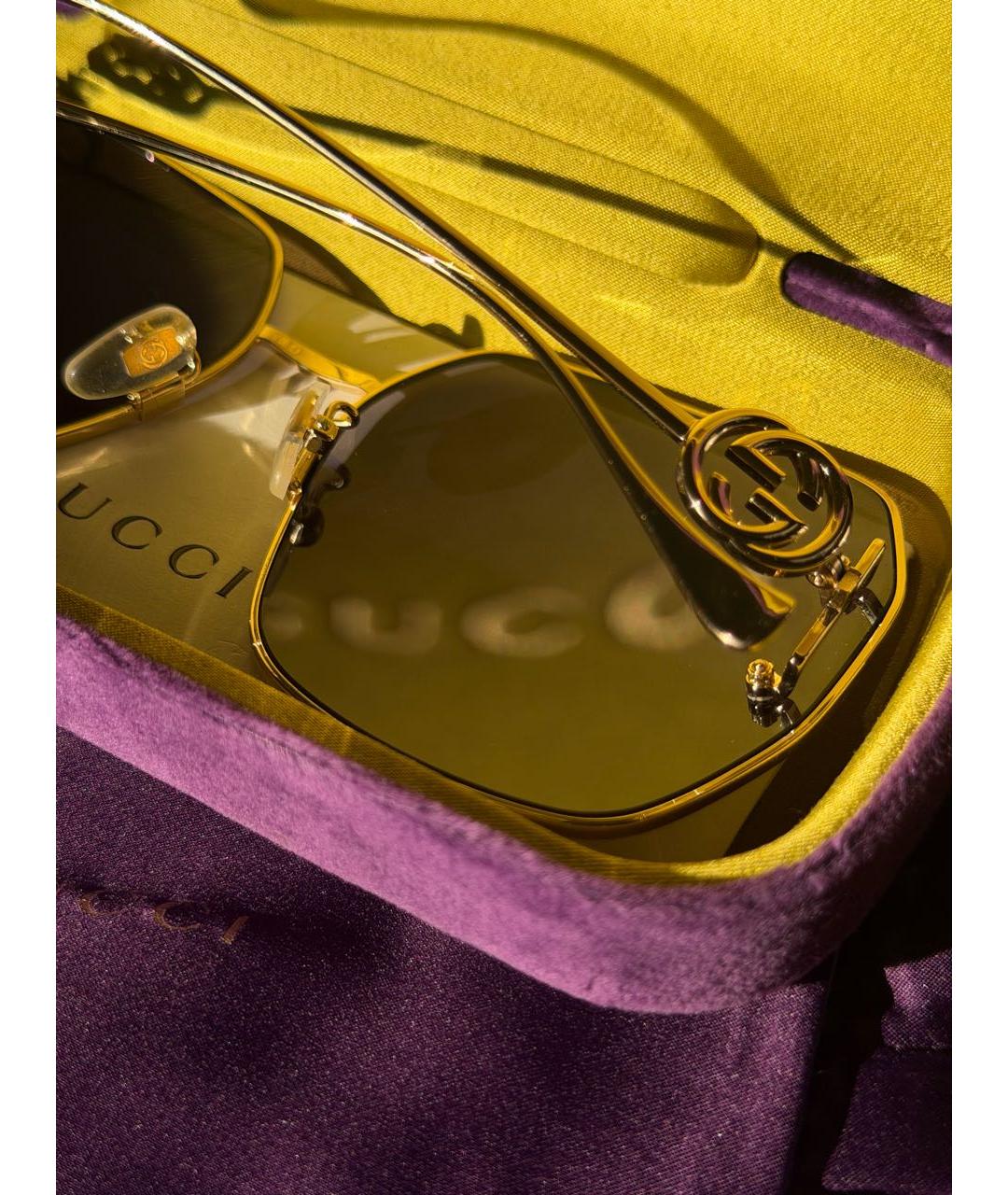 GUCCI Золотые металлические солнцезащитные очки, фото 3