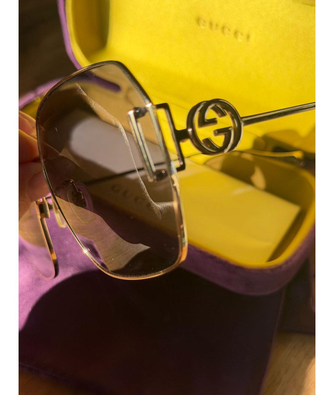 GUCCI Золотые металлические солнцезащитные очки, фото 2