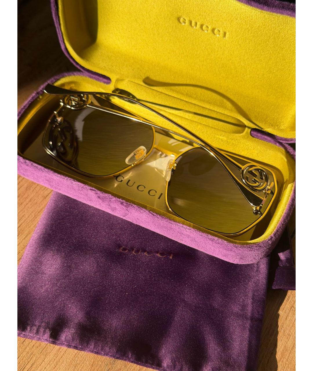 GUCCI Золотые металлические солнцезащитные очки, фото 4