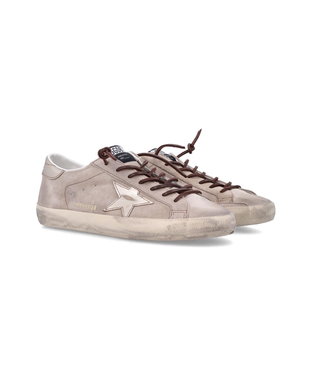 GOLDEN GOOSE Бежевые кожаные низкие кроссовки / кеды, фото 3
