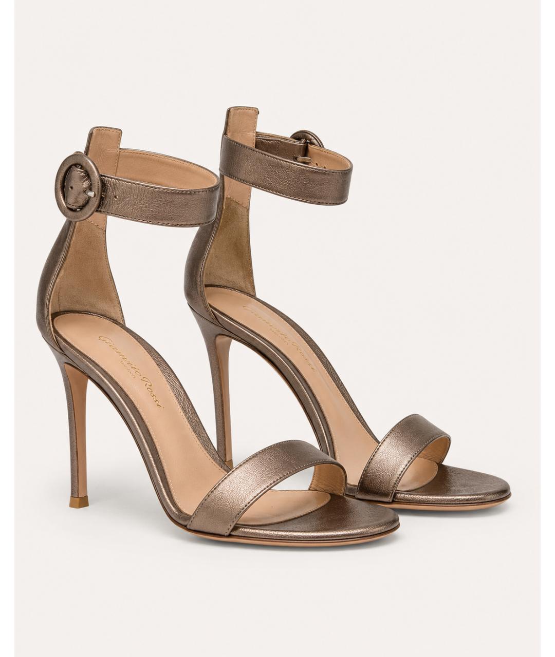 GIANVITO ROSSI Золотые кожаные босоножки, фото 7