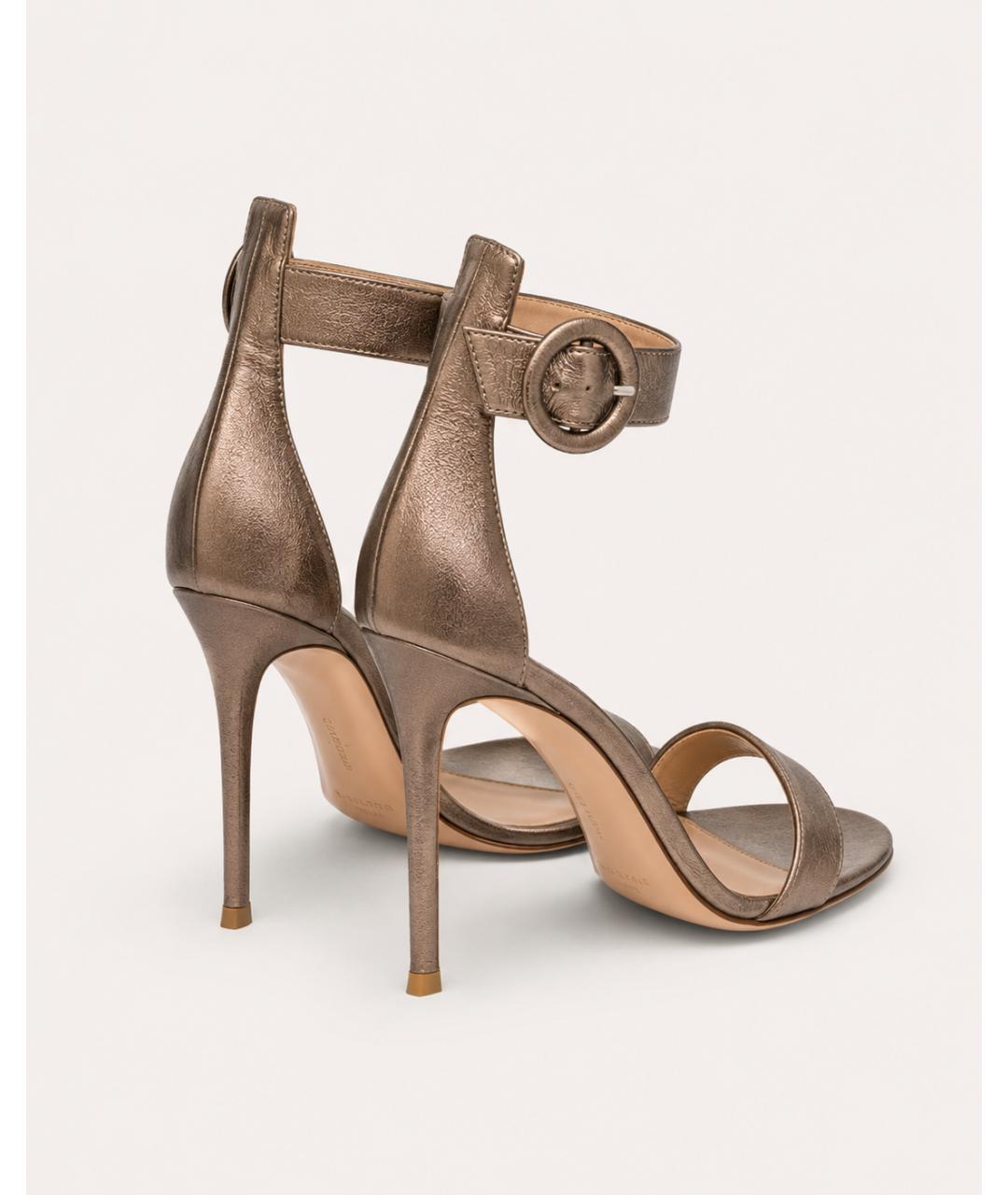 GIANVITO ROSSI Золотые кожаные босоножки, фото 2