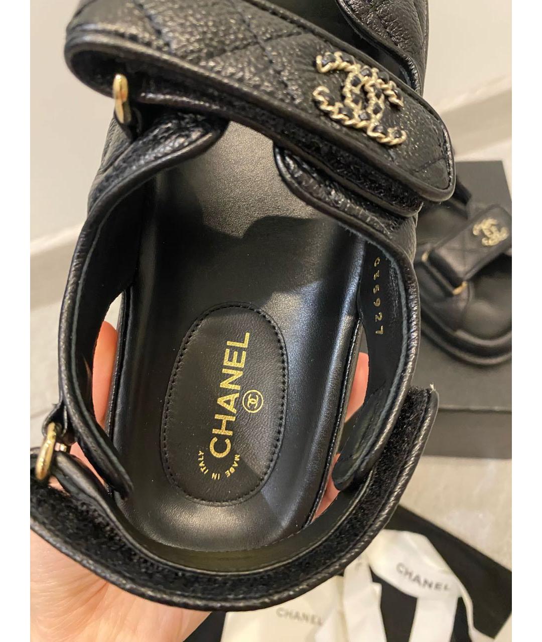 CHANEL Черные кожаные сандалии, фото 8