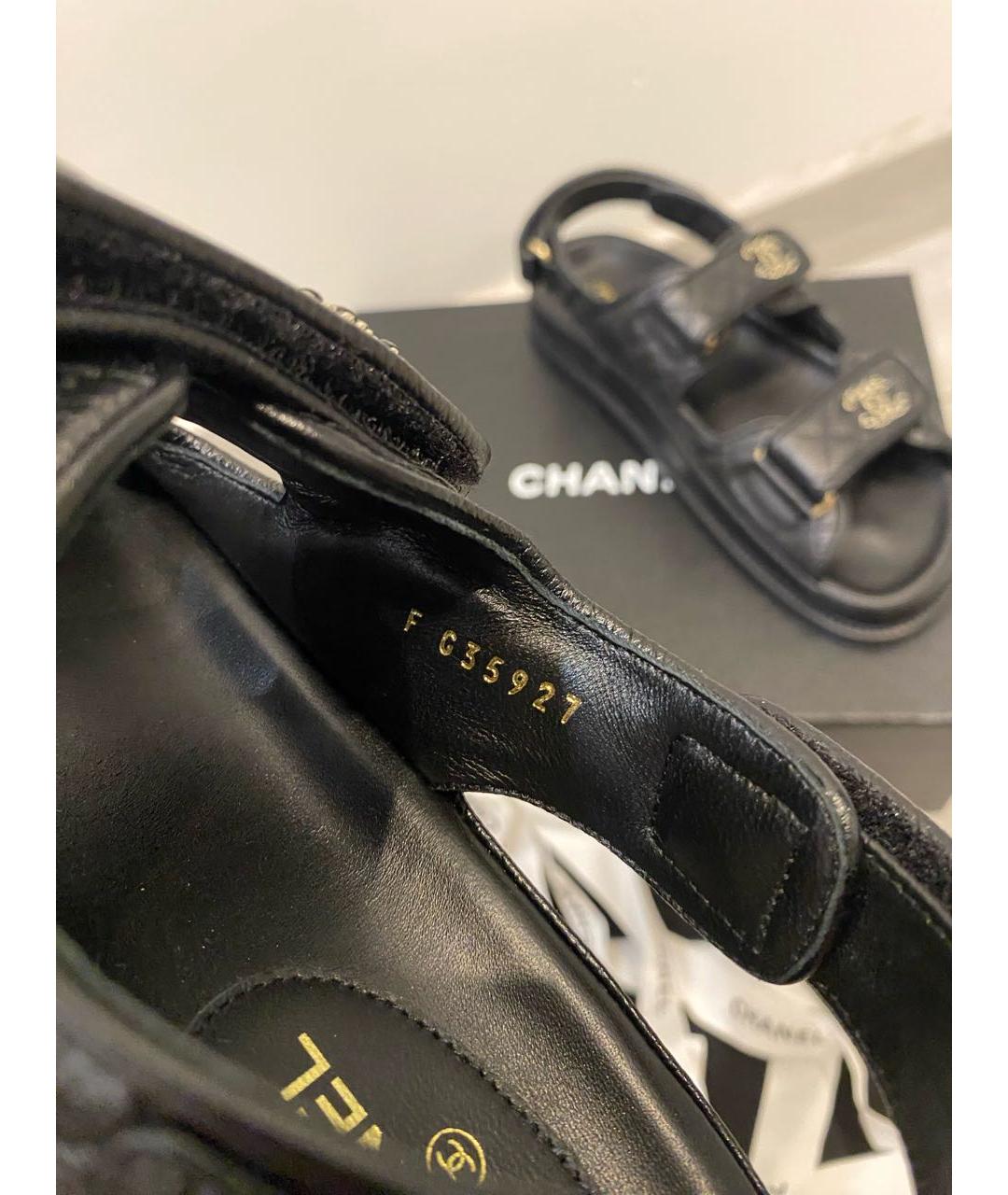 CHANEL Черные кожаные сандалии, фото 6